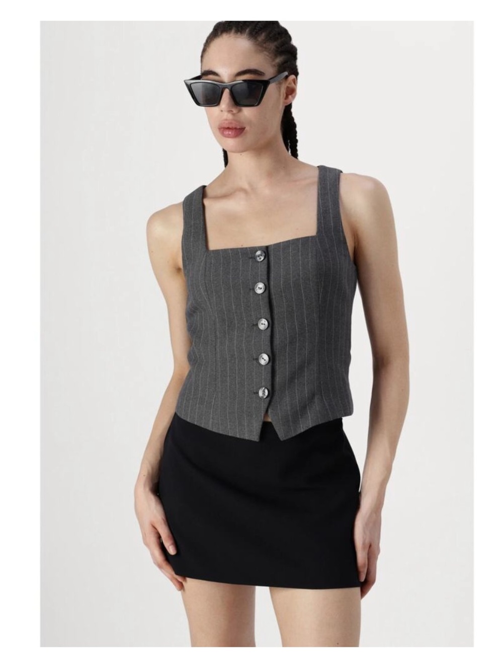 Abercrombie & Fitch Gray Pinstripe Button-Front Crop Tank